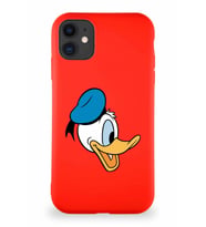 Apple iPhone 11 Soft Premier Kapak Donald Duck-F Tasarımlı Silikon Kılıf - Kırmızı (Şeffaf)