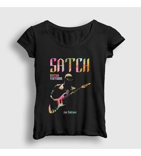 Presmono Kadın Siyah Satch Gitarist Hediye Joe Satriani T-Shirt 551283tt