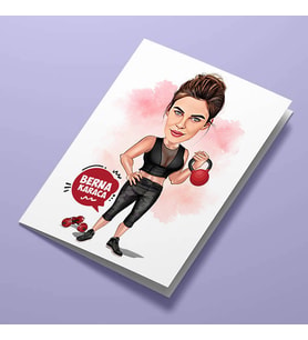 Kişiye Özel Spor Yapan Kadın Karikatürlü Tebrik Kartı