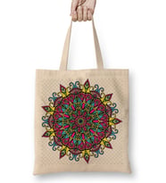 Mandala Renkli Hat Sanatı 01 Bez Çanta Uzun Saplı