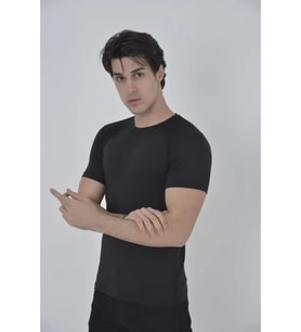 Erkek Omuz Fileli Slim Fit T-shirt - Siyah