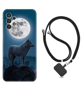 Samsung Galaxy M14 Kılıf Resimli Boyun Askılı İpli Desenli Silikon Series Moon Wolf 1820