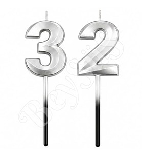 32 Rakam Mum Gümüş
