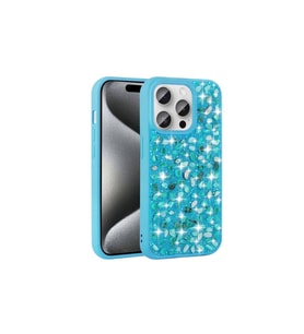 Apple iPhone 15 Pro Max Uyumlu Kılıf Parlak Taşlı Tasarım Zore Linea Diamond Kapak (Açık Mavi)
