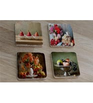 Armut Meyveler ve Çiçekler Doğal Taş Bardak Altlığı 4'lü set - Natural Stone Coasters