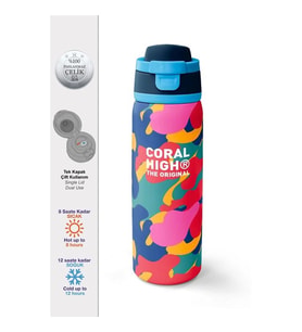 CORAL HIGH 38510 KIDS RENKLİ KAMUFLAJ DESENLİ PİPETLİ VE DİREKT İÇİM ÇELİK TERMOS 800ML