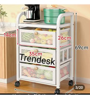 TRENDESK 3 Katlı Metal Beyaz Çekmeceli Tekerlekli patates soğan sepeti sebze meyve sepeti sebzelik