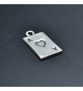 Minimal Maça As Poker İskambil Kolye Ucu - Antik Gümüş Kaplama - Kod:257