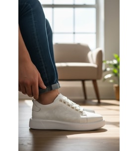Enoch Hakiki Deri Lazer Kesim Detaylı Günlük Erkek Sneaker Comfort Taban