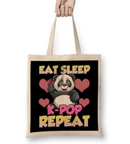 Cute Eat Sleep K-Pop Repeat Kawaii Panda KPop Bez Çanta Uzun Saplı