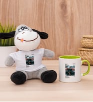 Kişiye Özel İnstagram Tasarım Fotoğraflı Peluş Eşek ve Yeşil Kupa