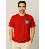 Kurt Desenli Unisex Yarım Kollu Bisiklet Yaka %100 Pamuk Oversize T-shirt (Kırmızı)