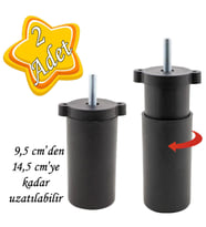 2 Adet Ayarlı Destek Ayağı 9.5 x 14.5cm Siyah Gizli Ayak M8 Civatalı İncediş Mobilya Kanepe Baza Koltuk