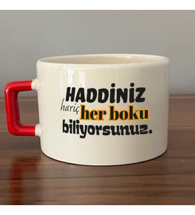 Haddiniz Hariç Her Boku Biliyorsunuz Baskılı Kırmızı Kulplu C Fincan