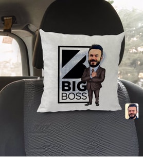BK Gift Kişiye Özel Erkek Big Boss Karikatürlü Kare Araç Koltuk Yastığı-1