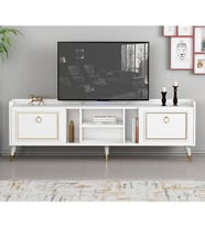 TV Sehpası Raks Beyaz Gold 180 cm (Beyaz - Gold)