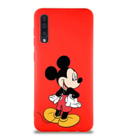 Samsung Galaxy A30S Soft Premier Kapak Mickey Mouse-D Tasarımlı Silikon Kılıf - Kırmızı (Şeffaf)