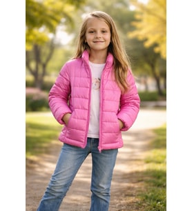 Kız Çocuk Şişme Mont 6 - 10 Yaş Pembe Yandan Cepli Fermuarlı Mont - PEMBE / 9-10 YAŞ