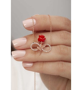925 Ayar Güllü Sonsuzluk Rose Gümüş Kolye