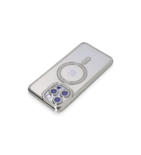 İphone 14 Pro Max Kılıf Joke Simli Magneticsafe Kılıf - Gümüş