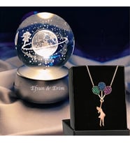 Kişiye Özel Satürn Işıklı Cam Küre 8cm*6cm Uçan Balonlu Kız Kolye