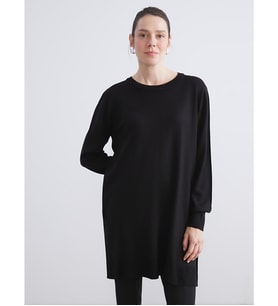 LCW ECO Siyah Bisiklet Yaka Kadın Triko Tunik