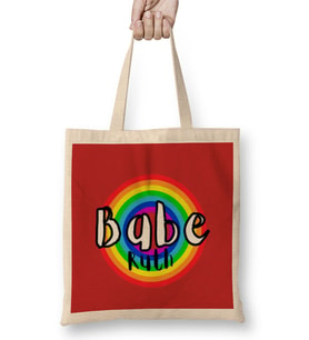 Babe Ruth Baseball- Retro Rainbow Style Bez Çanta Uzun Saplı