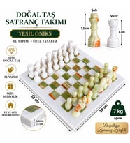 15 İnç Yeşil Oniks Doğal Taş Satranç Takımı 38x38 cm Premium Özgün Hediye Kutulu