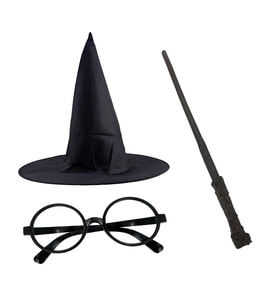 Harry Potter Siyah Şapkası Harry Potter Gözlüğü Harry Potter Asası 3 Lü Set