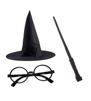 Harry Potter Siyah Şapkası Harry Potter Gözlüğü Harry Potter Asası 3 Lü Set