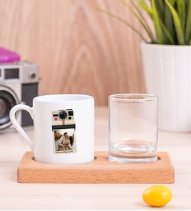 Kişye Özel Polaroid Tasarım Fotoğraflı Ahşap Sunumlu Kahve Fincanı