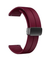 Oppo Watch 46mm 22mm Manyetik Klipsli Silikon Lüx Kordon + Metal Kordon Dönüştürücü (Mürdüm)