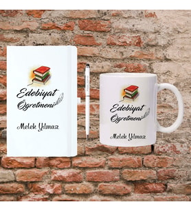 Öğretmenler Günü Hediyesi - Edebiyat Öğretmenine Hediye - Kişiye Özel Defter, Kupa ve Kalem Seti