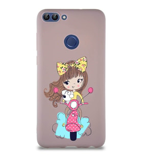 Huawei P Smart Soft Premier Kapak Vespagirl Tasarımlı Silikon Kılıf - Pudra (Şeffaf)