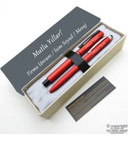 Scrikss İsme Özel Kalem Seti - Mat Kırmızı Krom Roller Kalem + Touch Tükenmez Set (Karışık)