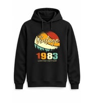 Vintage Retro Orman Kişiye Özel Yıl Baskılı Siyah Kapüşonlu Sweatshirt
