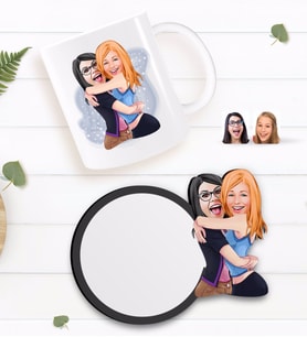 BK Gift Kişiye Özel Kız Kardeşler Karikatürlü Beyaz Kupa ve Ahşap Bardak Altlığı Hediye Seti-10