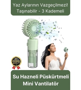 Taşınabilir Serinletici Klima Usb Şarjlı 3 Kademeli 1200 mAh Su Hazneli Püskürtmeli Mini Vantilatör