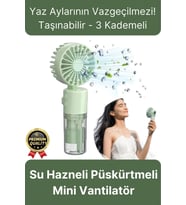 Taşınabilir Serinletici Klima Usb Şarjlı 3 Kademeli 1200 mAh Su Hazneli Püskürtmeli Mini Vantilatör