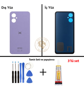 Omix Vida Seti + Yapıştırıcı Omix X3 Mor Yapıştırıcı B-7000 Yapıştırıcı Vida Seti Arka Kapak Arka Cam Batarya Kapağı Lazer Kesim Kapak Pil Kapağı Back Cover