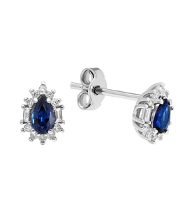 Sirius Baget Pırlanta ve Damla Safir Taşlı Modern Küpe 0717E0055