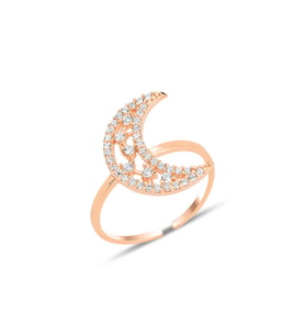 Gümüş rose zirkon taşlı alttan ayarlanabilir hilal yüzük SGTL12242ROSE