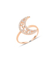 Gümüş rose zirkon taşlı alttan ayarlanabilir hilal yüzük SGTL12242ROSE