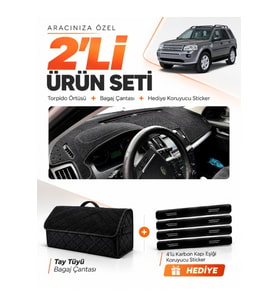 LAND ROVER FREELANDER (2006-2014) Uyumlu Torpido Örtüsü + Tay Tüyü Bagaj Çantası Seti - Siyah