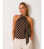 Kadın Fular Detay Puantiyeli Kolsuz Slimfit Örme Bluz 26054