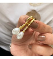 Gümüş Taşlı İncili Küpe (Sarı)