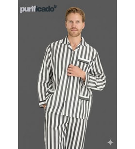 OLd School Erkek Çizgi Desenli Lüx Konforlu Pijama Takımı (Gümüş)