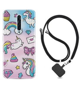 Oppo Reno 2Z 4 Lite 4 Pro 5 6 7 A31 Kılıf Boyun Askılı Silikon Unicorn Mektup 1800