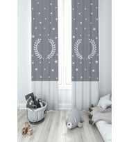 MEKTA HOME BEBEK VE ÇOCUK ODASI Çelenk Yıldız Desenli Çerçeveli Gri 2 Kanat Fon Perde