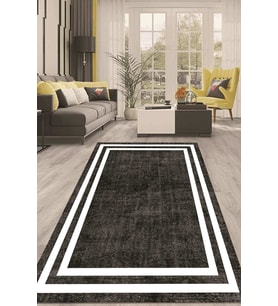 Dijital Kaymaz Taban Yıkanabilir Modern Renkli Salon Halısı Mutfak Halısı Yolluk ND-HT-574 (Siyah)